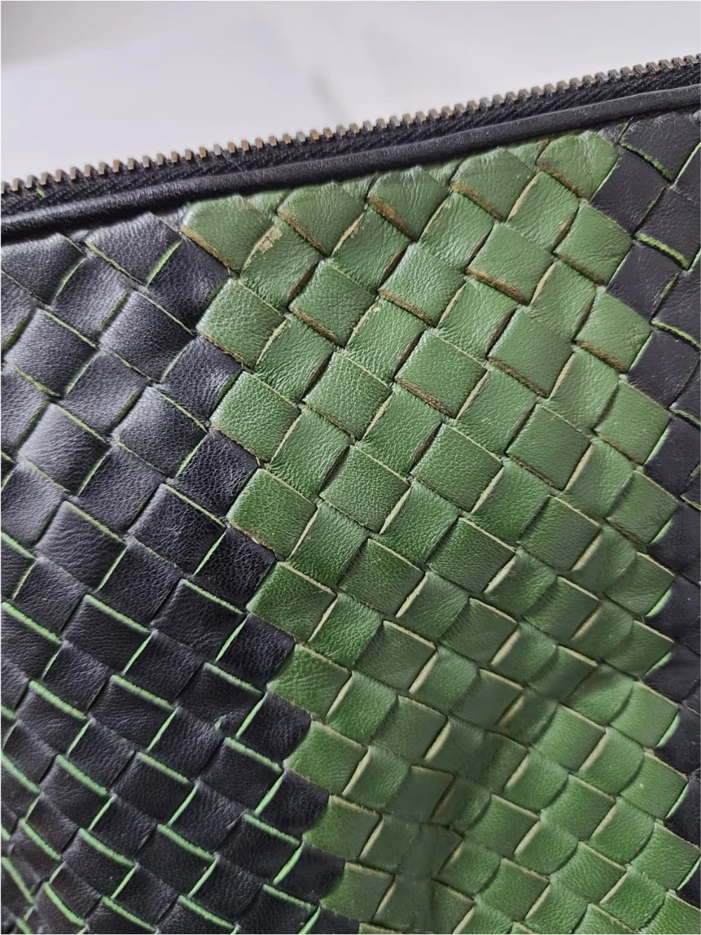 Bottega Veneta Black Leather Pouch with Green Center Stripe